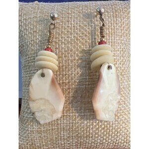 Vintage 14kt GF Dangle Earrings Tagua Nut Cream Natural Pierced Estate 2" 5.12g